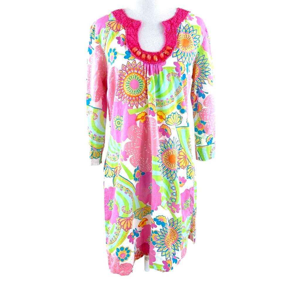 Boden Floral Pink Bright Midi Tunic Dress Embellished Women's 6